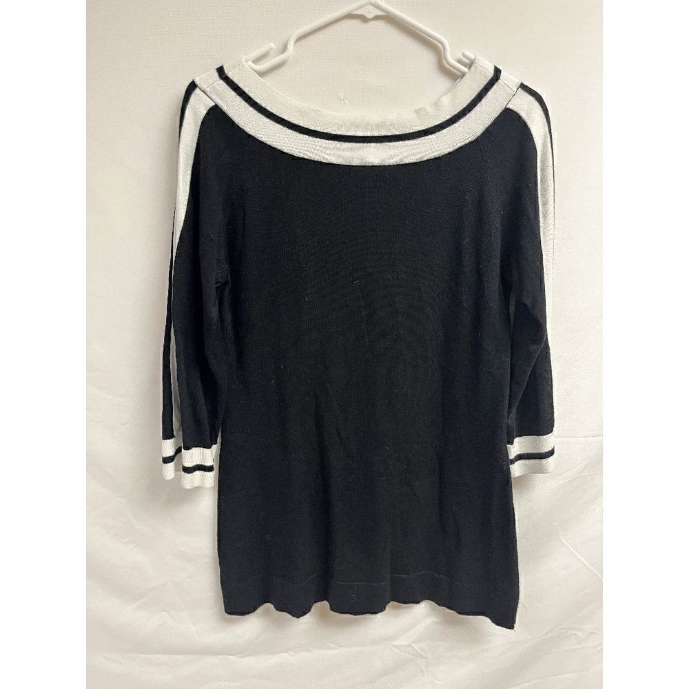 White House Black Market Womens Sweater 3/4 Sleeve Black White Size Medium - Picture 2 of 7